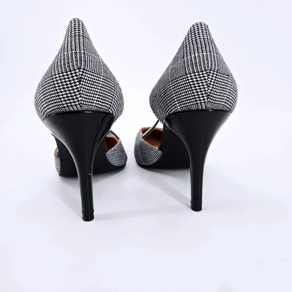 Ann Taylor Factory Plaid Pointed Toe D'Orsay Pumps Black White Size 9M - Picture 6 of 7